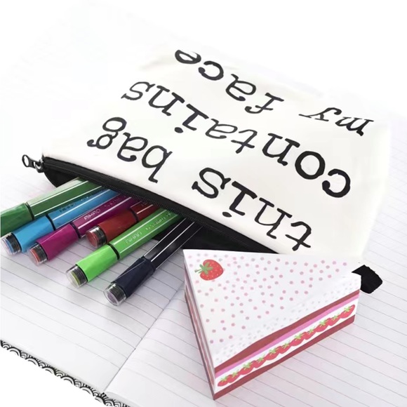 NWT “This Bag contains my face” Make up bag White bag with black lettering - Picture 5 of 5